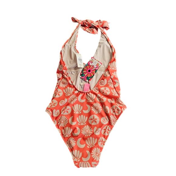 Farm Rio x Anthropologie Plunge Halter One-Piece Swimsuit, Beads, Orange, Small - Picture 3 of 11